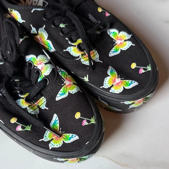 LIMITED EDITION Vans classic Black Canvas Sneakers platform Butterfly Print - Picture 13 of 15